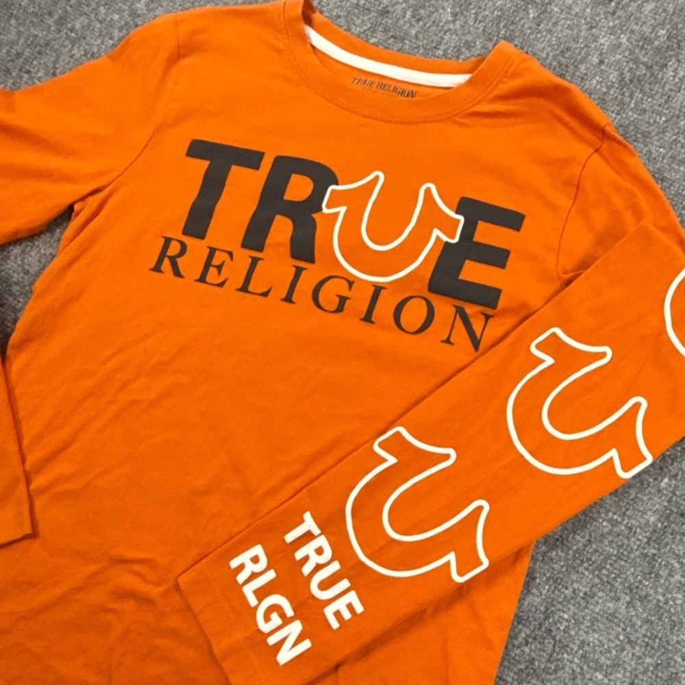 True Religion Kids L 8-9Yr Burnt Orange Long Sleeve Graphic Horseshoe Logo Shirt